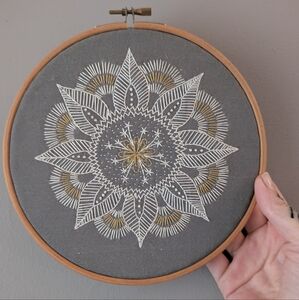 Gray Mandala Embroidery Hoop Art